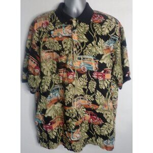 Kalaheo Hawaiian Shirt Mens 2XL Polo 1/4 Button‎ Woody Surf Beach USA Palmtree